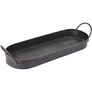 Plateau rectangulaire en métal galvanisé style rustique avec poignées en bois, vintage, pour la décoration de la maison - Product Image 2