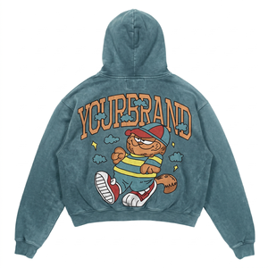 Sweat à capuche pour homme en molleton de coton et polyester 420 GSM, délavé à l'acide, bleu vintage, coupe oversize, impression en relief, impression DTG, broderie, logo personnalisé - Product Image 2
