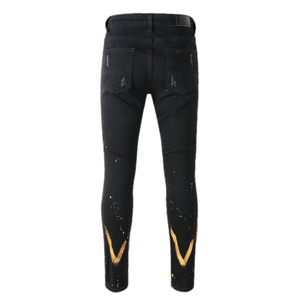 Jeans de mezclilla Y2K desgastados con pedrería, estilo vintage, lavados, ajuste skinny, holgados, streetwear, apilados, estilo biker, elásticos, para 4 estaciones - Product Image 2