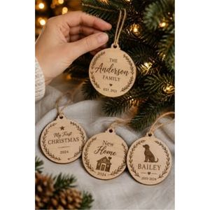Wholesale Custom Wooden Christmas <b>Ornament</b> Personalized Laser Engraved Tree Hanging Bauble <b>Family</b> Name Xmas Decoration Craft - Product Image 1
