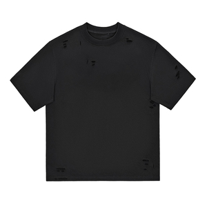T-shirt à manches courtes pour homme, couleur unie, coupe ample, avec détails usés, jersey tricoté décontracté - Product Image 3