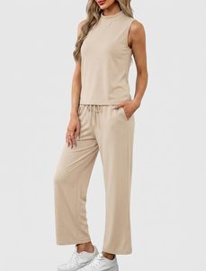 Womens Sleeveless Tank Top and Trouser <b>Set</b> Casual Two Piece Outfit Soft Cotton Lounge Wear Matching <b>Set</b> Comfortable Daily Wear - Product Image 5
