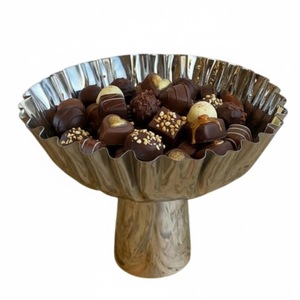 Tazón de chocolate de metal con acabado plateado de diseño de lujo, tazón y bandeja de chocolate de acero inoxidable de gran calidad para fiestas - Product Image 1