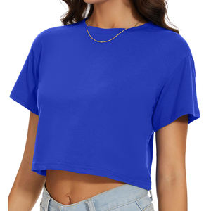 Camiseta corta 100% algodón para mujer, manga corta, cuello redondo, para salir, uso diario, con logo personalizado, camiseta corta deportiva. - Product Image 5