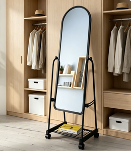 <b>Arched</b> Full Length Floor Mirror Adjustable Standing Vanity Mirror With Wheels Storage Shelf for Bedroom Dressing Room - Product Image 5