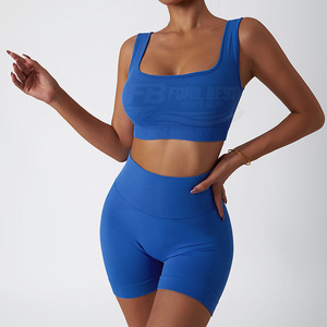 Conjunto Deportivo de 2 Piezas para Mujer, Yoga, Gimnasio, Fitness, Sólido, Antiarrugas, Transpirable, Spandex/Nailon, Cintura Elástica Alta, con Logotipo Personalizado - Product Image 2