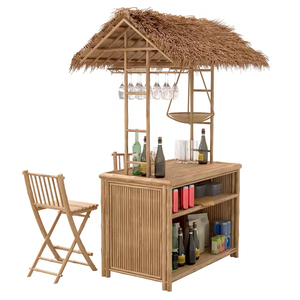 Conjunto de Bar Tiki con Patas Ajustables, Diseño Moderno, Mesa de Bar Ecológica para Exteriores y Almacenamiento para Fiestas, Jardín, Cocina y Uso en el Hogar - Product Image 1