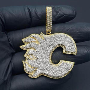Moissanite Diamond Iced Out C <b>Initial</b> Flame <b>Pendant</b> Hip Hop Necklace Luxury Bling Chain Custom Letter Gift - Product Image 1
