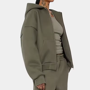 Sweat-shirt à capuche zippé vert olive pour homme, coupe ample, 100% coton molletonné, vêtement décontracté pour l'automne et prix raisonnables - Product Image 4