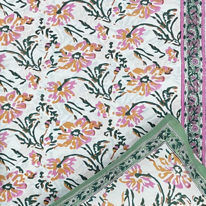 Jaipur Hand <b>Block</b> Printed Plant Floral King Size Flat <b>Bed</b> Set 100% Cotton All Season Eco-Friendly Durable Breathable Home Hotel - Product Image 3