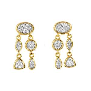 Pendientes Colgantes de Oro Sólido de 18K Estilo Africano con Diamantes Engastados en Bisel de Múltiples Formas, Set de Pendientes para Novia, Pendientes de Boda - Product Image 3