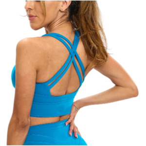 Women's Blue <b>Racerback</b> Yoga <b>Bra</b> Scoop Neck Medium Support Breathable Quick Dry Solid Color Fitness Sport <b>Bra</b> For Adults - Product Image 4