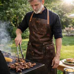 Professional Grade Leather <b>BBQ</b> Smoker Apron for Pitmasters-Genuine Leather Smell Proof Protection Grilling Gear LPN-0361 - Product Image 5