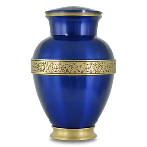 Cremation Blue Brass Urn Memorial <b>Ash</b> Container Funeral <b>Keepsake</b> Elegant Durable Premium Quality Spiritual Remembrance - Product Image 1
