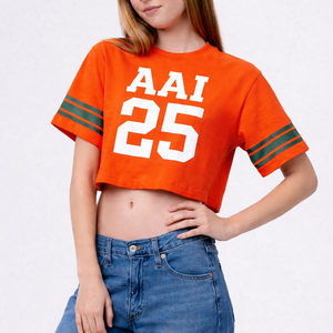 เสื้อยืดครอปผ้าฝ้ายเจอร์ซีย์แฟชั่นสำหรับผู้หญิงปี 2026 แขนสั้น ลายทางตัดกัน เสื้อทีมสั่งทำได้ ผลิตจำนวนมาก รับผลิตแบรนด์ส่วนตัว ผลิตในสหรัฐอเมริกา - Product Image 3