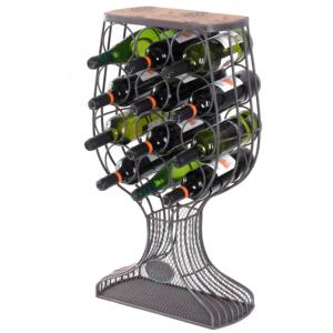 Présentoir à vin rustique en fil de fer en forme de verre à vin avec bac de récupération de bouchons intégré – Étagère de présentation de gobelets à vin surdimensionnée et originale - Product Image 1