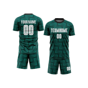 Custom Sublimated <b>Soccer</b> Uniform Set Men Short Sleeve Crew Neck Geometric Pattern Green Moisture Wicking Quick Dry Jersey Shorts - Product Image 1