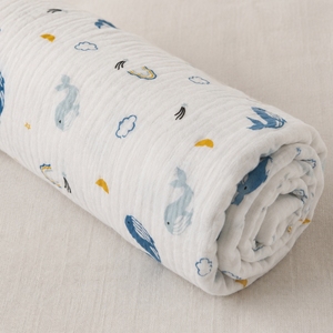 100% Organic Cotton Woven Double Gauze Soft <b>Muslin</b> Cute Whale Rainbow Printed Eco-Friendly Luxury Lightweight Baby <b>Swaddle</b> - Product Image 2