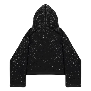 เสื้อฮู้ดครอปปักลายเพชรแบบใหม่ล่าสุด ทรงโอเวอร์ไซส์ ผ้าถักลายจุดสีดำ พิมพ์โลโก้ด้านหน้า สไตล์ฤดูใบไม้ร่วง สำหรับผู้ชายและผู้หญิง - Product Image 2
