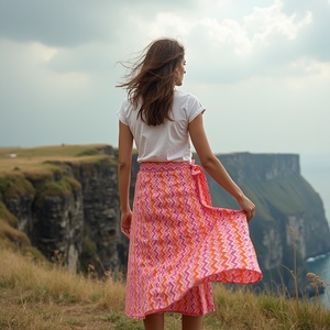 กระโปรงคลุมรอบสุดชิคสำหรับผู้หญิงใส่ได้ทุกวันจับคู่กับเสื้อยืดสีชมพูพีชลำลองสีสวยแนวศิลปะ - Product Image 3