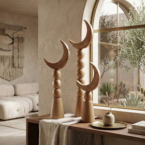 Conjunto de esferas apiladas de madera hechas a mano con forma de luna creciente que aportan elegancia natural a tu espacio de decoración contemporánea. - Product Image 5