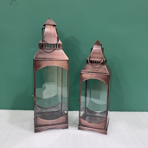 Copper <b>Lantern</b> <b>Set</b> of 2 Home Decoration Durable Metal Candle Holder Indoor Use - Product Image 1