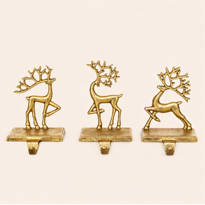Luxury Set Of 3 Gold Aluminium Reindeer <b>Stocking</b> <b>Holders</b> For Mantel Heavy Duty Metal Christmas <b>Stocking</b> Hangers For Fireplace - Product Image 1