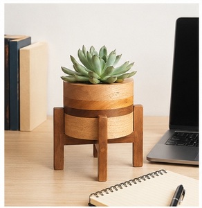 Jardinière ronde en bois de manguier faite à la main avec support en bois massif, pot de fleurs décoratif écologique, porte-plantes d'intérieur pour bureau - Product Image 4