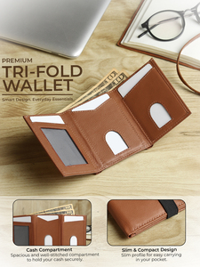 กระเป๋าสตางค์หนังแท้ RFID แบบพับสามตอนสำหรับผู้ชาย WRIZA |   ช่องใส่บัตรสีดำ 6 ช่อง ซิปใส่เหรียญ ช่องใส่บัตรประชาชน - Product Image 3