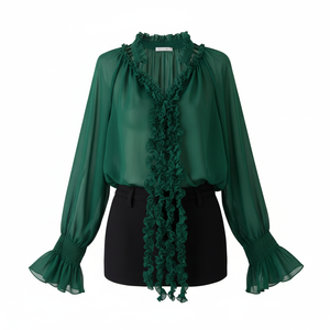 Blusas de malla casuales de manga larga para mujer, camisas con volantes, tops elegantes para mujer, ropa al por mayor - Product Image 1