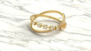 Bague en or 18 carats avec diamants ronds entrecroisés, bague empilable en forme de X, bijoux fins pour femmes - Product Image 3