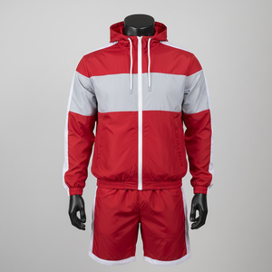 New Style 100% Nylon Men's Elastic Bottom Jacket & Welted Pockets Shorts Color Block Wave Panel Windbreaker Tracksuits For Men - Product Image 1