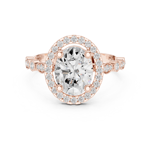 Anillo de compromiso de moissanita con corte ovalado D Color VVS1, banda con halo ovalado y engaste de bisel, chapado en oro rosa sobre plata, conjunto nupcial - Product Image 1