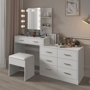 Grande Tavolo da Trucco con 10 Luci LED e Stazione di Ricarica, Ideale per Uso come Toeletta - Product Image 4