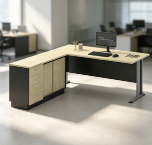Bureau d'angle moderne avec armoire de rangement, poste de travail informatique autonome, design contemporain, mobilier commercial en aggloméré - Product Image 1