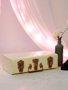 Cream Rectangular Jewelry Box with Bronze Latches and Hinged Lid Classic <b>Storage</b> Organizer for Home Decor - Product Image 1