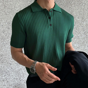 Ropa de Verano para Hombre, Camiseta Polo Retro de Punto con Cuello Solapa y Rayas, Color Sólido, Manga Corta, Moda Ligera de Lujo, Prenda de Punto Popular, Tallas M-3XL - Product Image 1