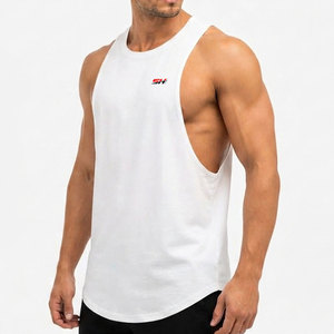 Débardeur de sport pour homme, coupe ajustée, séchage rapide, design décontracté des emmanchures, pour la musculation et la gym, 100% coton - Product Image 1