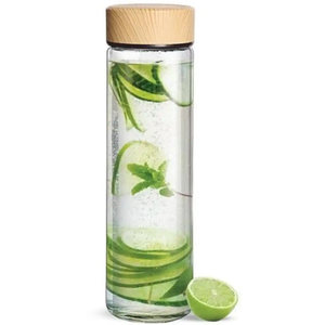 Transparent Borosilicate Glass <b>Water</b> Bottle with Bamboo Wooden Lid <b>Bulk</b> Leakproof BPA Free Reusable Drink Bottle for Office Gym - Product Image 6