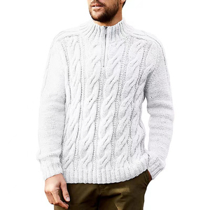Business Casual Semi Zipper Stand Collar Knit Men's Sweater <b>Light</b> Luxury Style Twisted Knit Solid Color Sweater for Men - Product Image 1