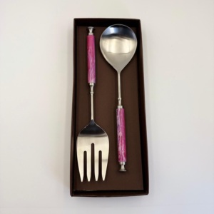 High Quality Metal Decorative Serving Set Stainless Steel Silver Salad <b>Server</b> Set With Resin Handle Kitchenware Spoon Set - Product Image 4