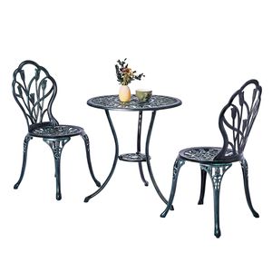 Set Bistrot Tulip in Alluminio Pressofuso per Esterni, 3 Pezzi, Resistente alle Intemperie, Tavolo e Sedie per Giardino e Cortile - Product Image 1