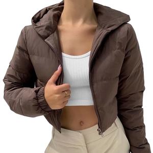 Winter <b>Puffer</b> <b>Jacket</b> Ladies Warm Hooded Cotton Padded <b>Brown</b> Dyed Women Slim Long Down Winter <b>Jacket</b> <b>Cropped</b> <b>Puffer</b> Padded <b>Jacket</b> - Product Image 1