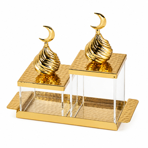 Hammered Metal Minarets Glass Canister With Gold Crescent Moon Lid Islamic Mosque Dome Candy <b>Cookie</b> Storage <b>Jars</b> For Ramadan - Product Image 6