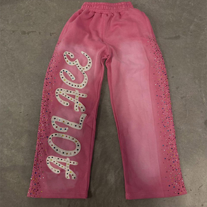 ชุดวอร์มกางเกงวอร์มเอวสองชั้นสำหรับผู้ชายชุดวอร์มประดับพลอยเทียมมีฮู้ดและกางเกงขาบานแบบออกแบบได้ตามต้องการ - Product Image 6