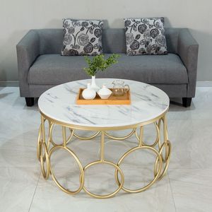 Elegant Design Modern Eco-Friendly <b>White</b> Gold Faux Marble Top Coffee <b>Table</b> Geometric Gold Metal Base Home Furniture - Product Image 4