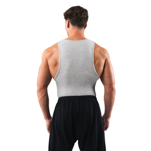 Men Ribbed Tank Top Sleeveless Muscle Fit Gym Workout Vest <b>Stretch</b> Athletic Training Base Layer Light Grey Activewear - Product Image 4