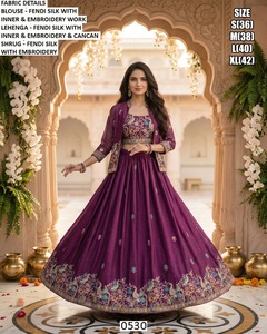 Eshaal Lehenga Choli Morado Largo Hasta el Suelo con Bordado Bhandhani Estilo Tradicional para Seda de Secado Rápido Protección Solar Diwali - Product Image 1