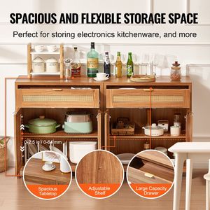 Set di 2 Mobili Contenitori Regolabili in Rattan, Credenza con 4 Ante Magnetiche e 2 Cassetti per Bar - Product Image 4