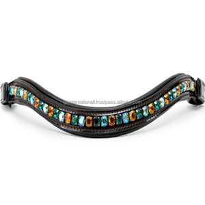 สายคาดคิ้วหนังม้าบุนวมระดับพรีเมียมสีดำและสีน้ำตาลฮาวานาประดับคริสตัลระยิบระยับหลากสี - Product Image 4